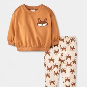 NWT Cat & Jack Baby Boy 2-Piece Outfit Set 12 Months Fox Sweatshirt & Pants Fall